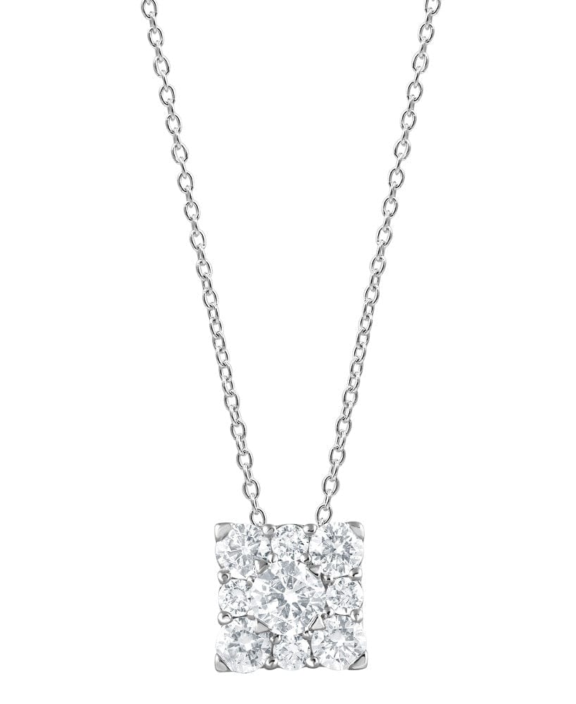1 Carat Lab Square Cluster Diamond Pendant Necklace In Sterling Silver