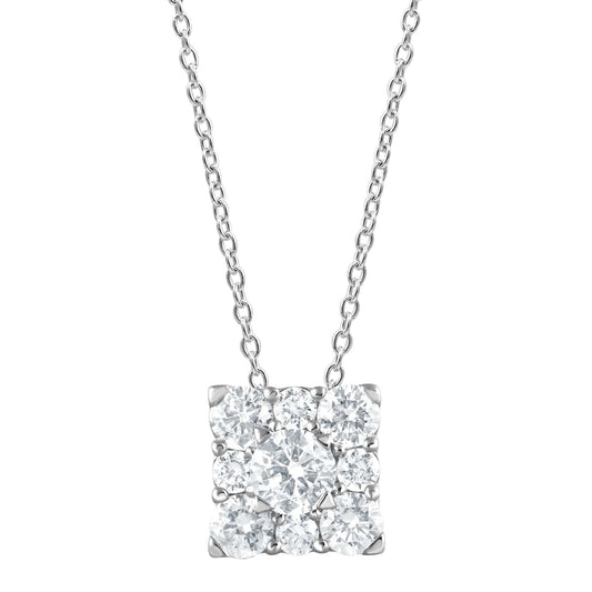 1 Carat Lab Square Cluster Diamond Pendant Necklace In Sterling Silver