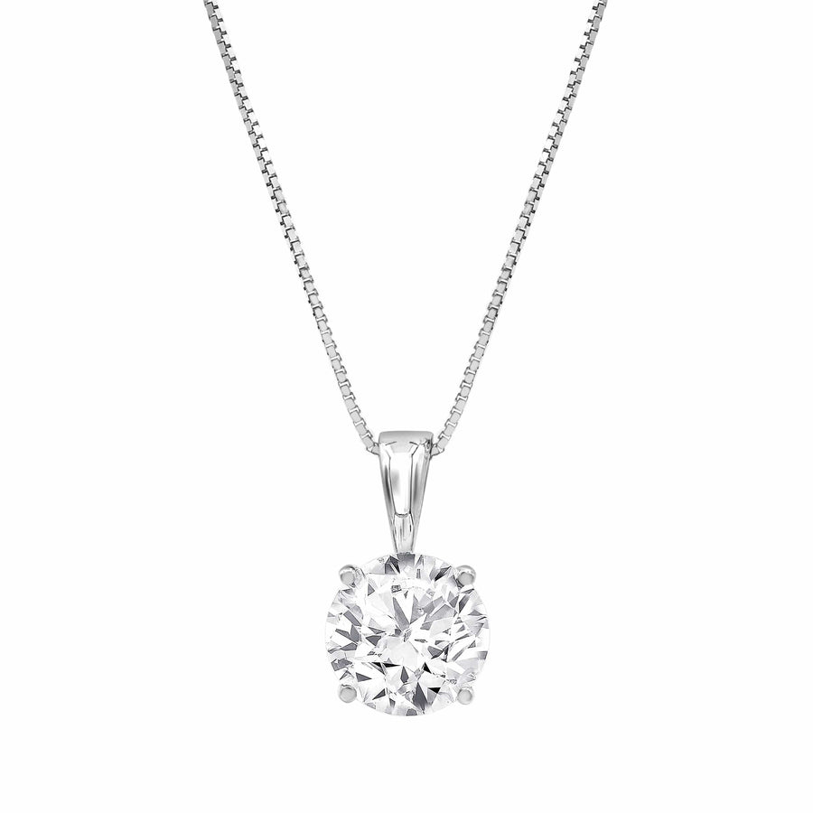 0.75 Carat Lab Round Solitaire Diamond Pendant Necklace In Sterling Silver