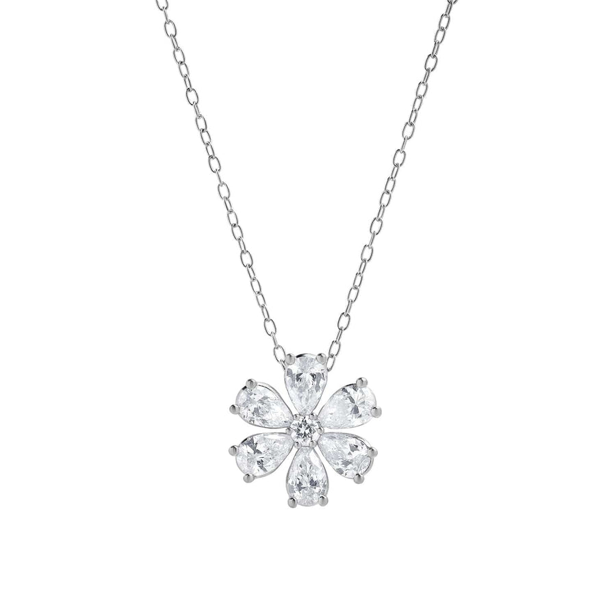 1 Carat Lab Floral Diamond Pendant Necklace In Sterling Silver