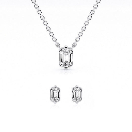 0.50 Carat Lab Grown Emerald Cut Diamond Necklace Set In Sterling Silver