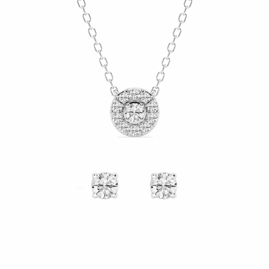 0.33 Carat Lab Round Diamond Halo Necklace Set