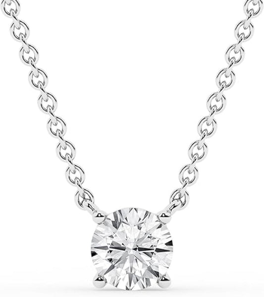0.50 And 1 Carat Round Lab Grown Solitaire Diamond Pendant Necklace In Sterling Silver