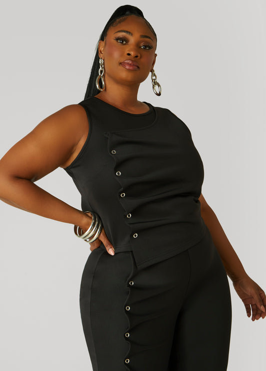 Plus Size Snap Detailed Asymmetric Top