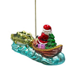 Santas Fishing Adventure Glass Ornament