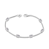 Birthstone Bracelet in Sterling Silver, Oval Cut 5*7mm, 7 Inches with an Extender, 12 Gemstone Options, Gift Box Included - April, White Zircon