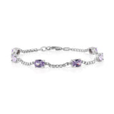 Birthstone Bracelet in Sterling Silver, Oval Cut 5*7mm, 7 Inches with an Extender, 12 Gemstone Options, Gift Box Included - April, White Zircon