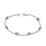Birthstone Bracelet in Sterling Silver, Oval Cut 5*7mm, 7 Inches with an Extender, 12 Gemstone Options, Gift Box Included - April, White Zircon