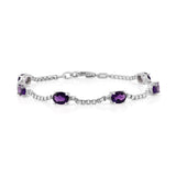 Birthstone Bracelet in Sterling Silver, Oval Cut 5*7mm, 7 Inches with an Extender, 12 Gemstone Options, Gift Box Included - April, White Zircon