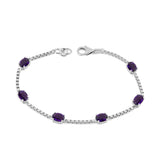 Birthstone Bracelet in Sterling Silver, Oval Cut 5*7mm, 7 Inches with an Extender, 12 Gemstone Options, Gift Box Included - April, White Zircon