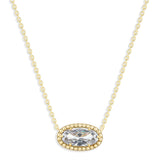 Oval Gemstone Necklace in 14K Gold Plated Sterling Silver, Oval Pendant Size 6 * 12mm, 15" Cable Chain with 2" Extender, Gift Box Included - Apr, White Zircon