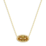 Oval Gemstone Necklace in 14K Gold Plated Sterling Silver, Oval Pendant Size 6 * 12mm, 15" Cable Chain with 2" Extender, Gift Box Included - Apr, White Zircon