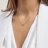 Oval Gemstone Necklace in 14K Gold Plated Sterling Silver, Oval Pendant Size 6 * 12mm, 15" Cable Chain with 2" Extender, Gift Box Included - Apr, White Zircon