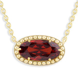 Oval Gemstone Necklace in 14K Gold Plated Sterling Silver, Oval Pendant Size 6 * 12mm, 15" Cable Chain with 2" Extender, Gift Box Included - Apr, White Zircon