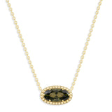 Oval Gemstone Necklace in 14K Gold Plated Sterling Silver, Oval Pendant Size 6 * 12mm, 15" Cable Chain with 2" Extender, Gift Box Included - Apr, White Zircon