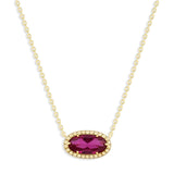 Oval Gemstone Necklace in 14K Gold Plated Sterling Silver, Oval Pendant Size 6 * 12mm, 15" Cable Chain with 2" Extender, Gift Box Included - Apr, White Zircon