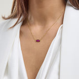 Oval Gemstone Necklace in 14K Gold Plated Sterling Silver, Oval Pendant Size 6 * 12mm, 15" Cable Chain with 2" Extender, Gift Box Included - Apr, White Zircon