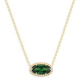 Oval Gemstone Necklace in 14K Gold Plated Sterling Silver, Oval Pendant Size 6 * 12mm, 15" Cable Chain with 2" Extender, Gift Box Included - Apr, White Zircon