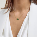 Oval Gemstone Necklace in 14K Gold Plated Sterling Silver, Oval Pendant Size 6 * 12mm, 15" Cable Chain with 2" Extender, Gift Box Included - Apr, White Zircon