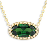 Oval Gemstone Necklace in 14K Gold Plated Sterling Silver, Oval Pendant Size 6 * 12mm, 15" Cable Chain with 2" Extender, Gift Box Included - Apr, White Zircon