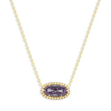 Oval Gemstone Necklace in 14K Gold Plated Sterling Silver, Oval Pendant Size 6 * 12mm, 15" Cable Chain with 2" Extender, Gift Box Included - Apr, White Zircon