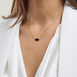 Oval Gemstone Necklace in 14K Gold Plated Sterling Silver, Oval Pendant Size 6 * 12mm, 15" Cable Chain with 2" Extender, Gift Box Included - Apr, White Zircon