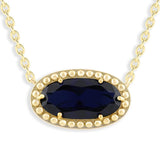 Oval Gemstone Necklace in 14K Gold Plated Sterling Silver, Oval Pendant Size 6 * 12mm, 15" Cable Chain with 2" Extender, Gift Box Included - Apr, White Zircon