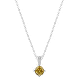Gemstone Necklace in Sterling Silver, Round Pendant Size 6.5 * 6.5mm, 15" Cable Chain with 2" Extender, Gift Box Included - Apr, White Zircon