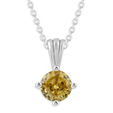 Gemstone Necklace in Sterling Silver, Round Pendant Size 6.5 * 6.5mm, 15" Cable Chain with 2" Extender, Gift Box Included - Apr, White Zircon