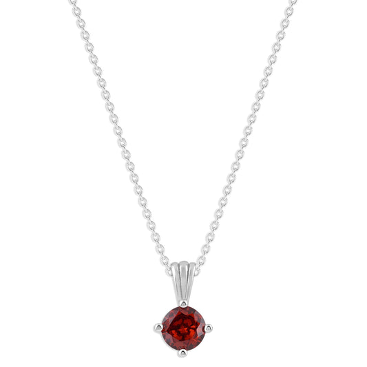 Gemstone Necklace in Sterling Silver, Round Pendant Size 6.5 * 6.5mm, 15" Cable Chain with 2" Extender, Gift Box Included - Apr, White Zircon