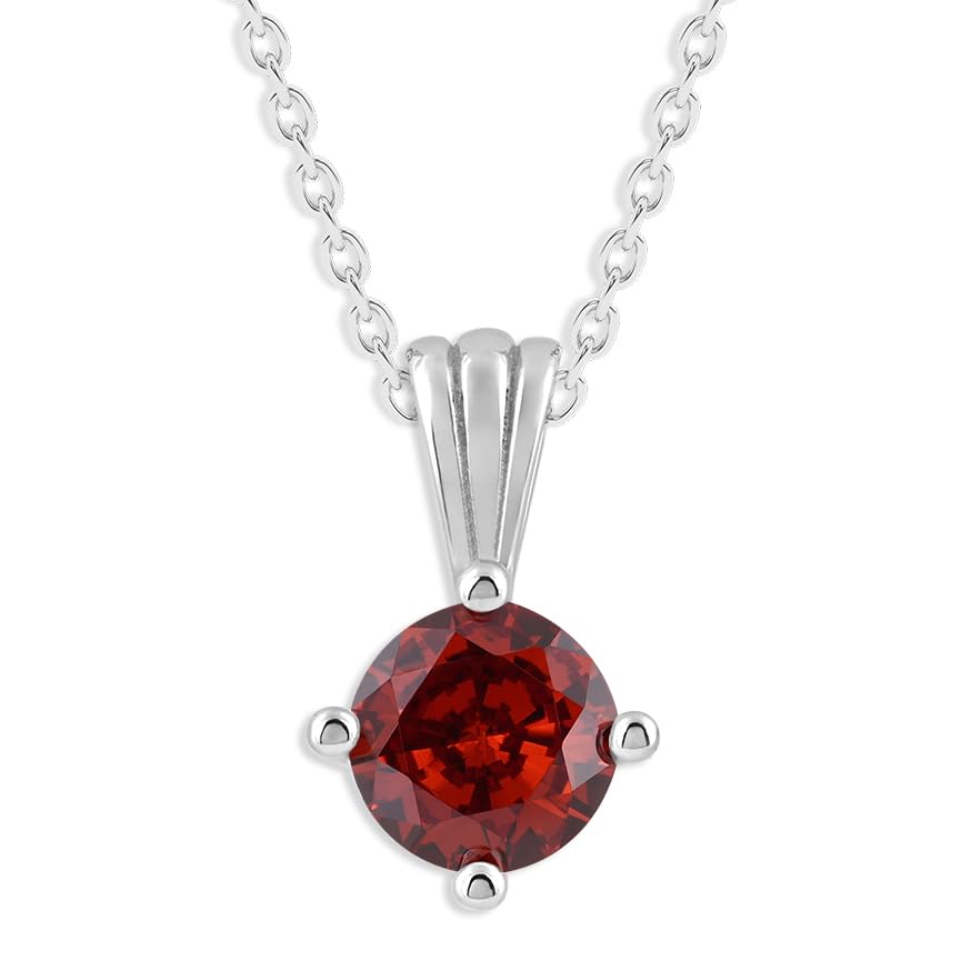Gemstone Necklace in Sterling Silver, Round Pendant Size 6.5 * 6.5mm, 15" Cable Chain with 2" Extender, Gift Box Included - Apr, White Zircon