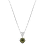 Gemstone Necklace in Sterling Silver, Round Pendant Size 6.5 * 6.5mm, 15" Cable Chain with 2" Extender, Gift Box Included - Apr, White Zircon