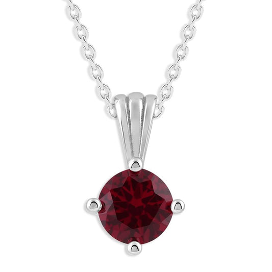 Gemstone Necklace in Sterling Silver, Round Pendant Size 6.5 * 6.5mm, 15" Cable Chain with 2" Extender, Gift Box Included - Apr, White Zircon