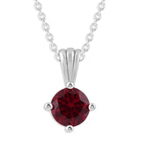 Gemstone Necklace in Sterling Silver, Round Pendant Size 6.5 * 6.5mm, 15" Cable Chain with 2" Extender, Gift Box Included - Apr, White Zircon