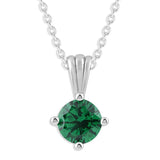Gemstone Necklace in Sterling Silver, Round Pendant Size 6.5 * 6.5mm, 15" Cable Chain with 2" Extender, Gift Box Included - Apr, White Zircon