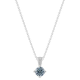 Gemstone Necklace in Sterling Silver, Round Pendant Size 6.5 * 6.5mm, 15" Cable Chain with 2" Extender, Gift Box Included - Apr, White Zircon