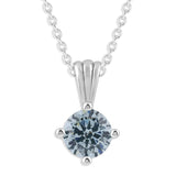 Gemstone Necklace in Sterling Silver, Round Pendant Size 6.5 * 6.5mm, 15" Cable Chain with 2" Extender, Gift Box Included - Apr, White Zircon