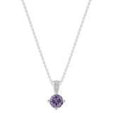 Gemstone Necklace in Sterling Silver, Round Pendant Size 6.5 * 6.5mm, 15" Cable Chain with 2" Extender, Gift Box Included - Apr, White Zircon