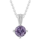 Gemstone Necklace in Sterling Silver, Round Pendant Size 6.5 * 6.5mm, 15" Cable Chain with 2" Extender, Gift Box Included - Apr, White Zircon