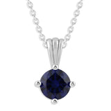 Gemstone Necklace in Sterling Silver, Round Pendant Size 6.5 * 6.5mm, 15" Cable Chain with 2" Extender, Gift Box Included - Apr, White Zircon