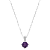Gemstone Necklace in Sterling Silver, Round Pendant Size 6.5 * 6.5mm, 15" Cable Chain with 2" Extender, Gift Box Included - Apr, White Zircon