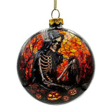 Skeleton and Raven Stained Glass Ornament