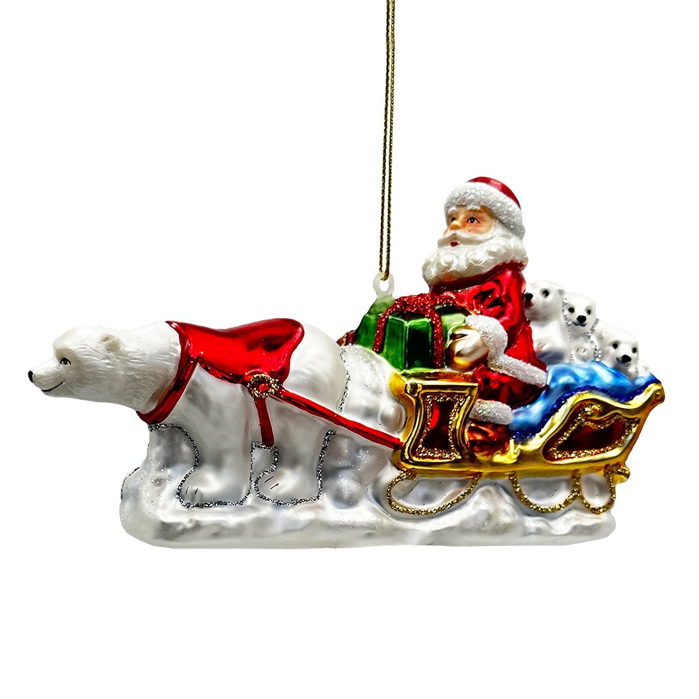 Santas Sleigh Glass Ornament