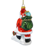 Santa and His List Glass Christmas Ornament