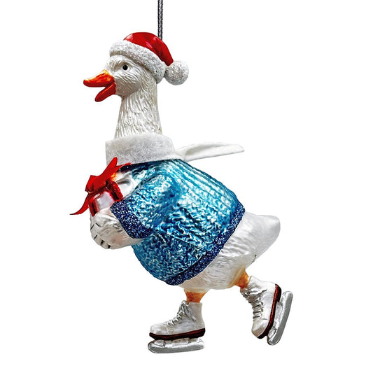 Playful Goose Glass Ornament