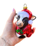 Santas Cow Glass Ornament