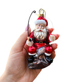 Glass Fishing Santa Claus Ornament