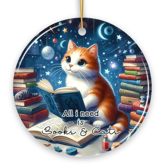 Books And Cats Ceramic Ornament