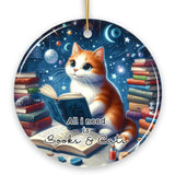 Books And Cats Ceramic Ornament