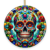 Day of the Dead Stained Glass Skull Ceramic Ornament